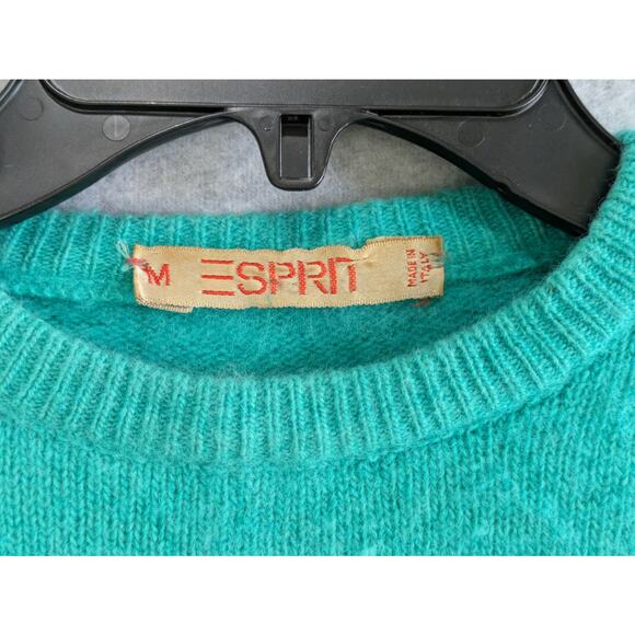 Esprit Sweater Women Medium Teal Green Crew Neck Wool Blended Pullover Vintage - Picture 5 of 9